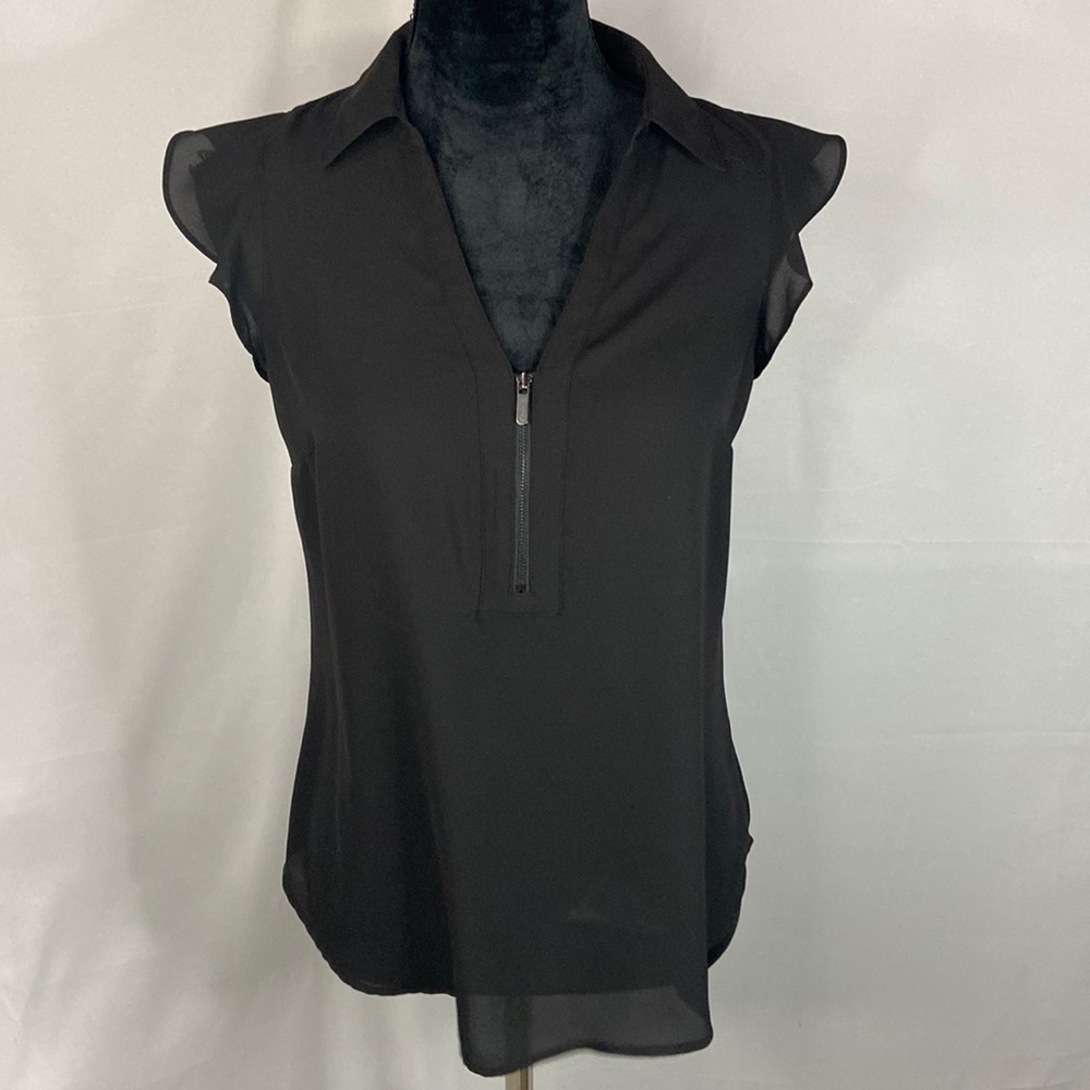 Candies Black Sheer Zippered Flowy Dress Shirt
